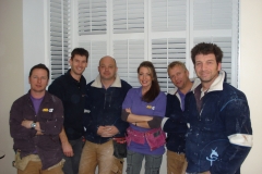 Sam Dunster with the team on BBC DIY SOS fitting shutters