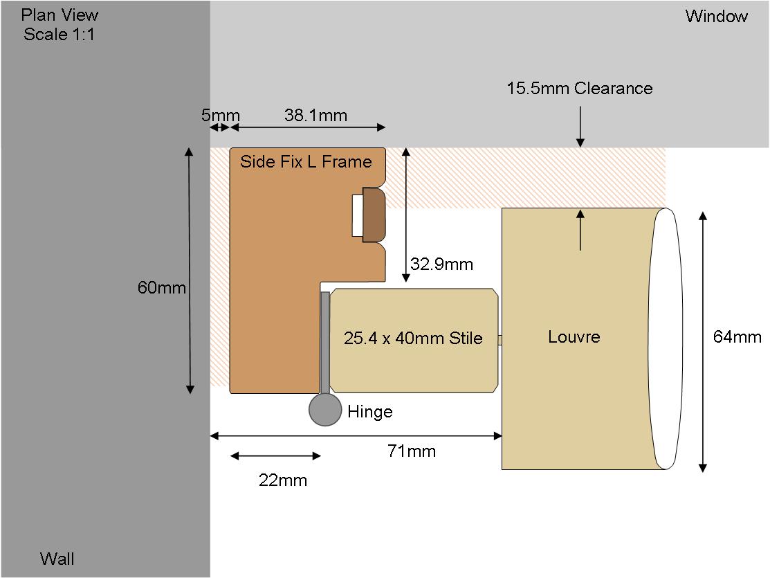 Technical drawing 60 Side Fix 64 Louvre Technical drawing 60 Side Fix 64 Louvre
