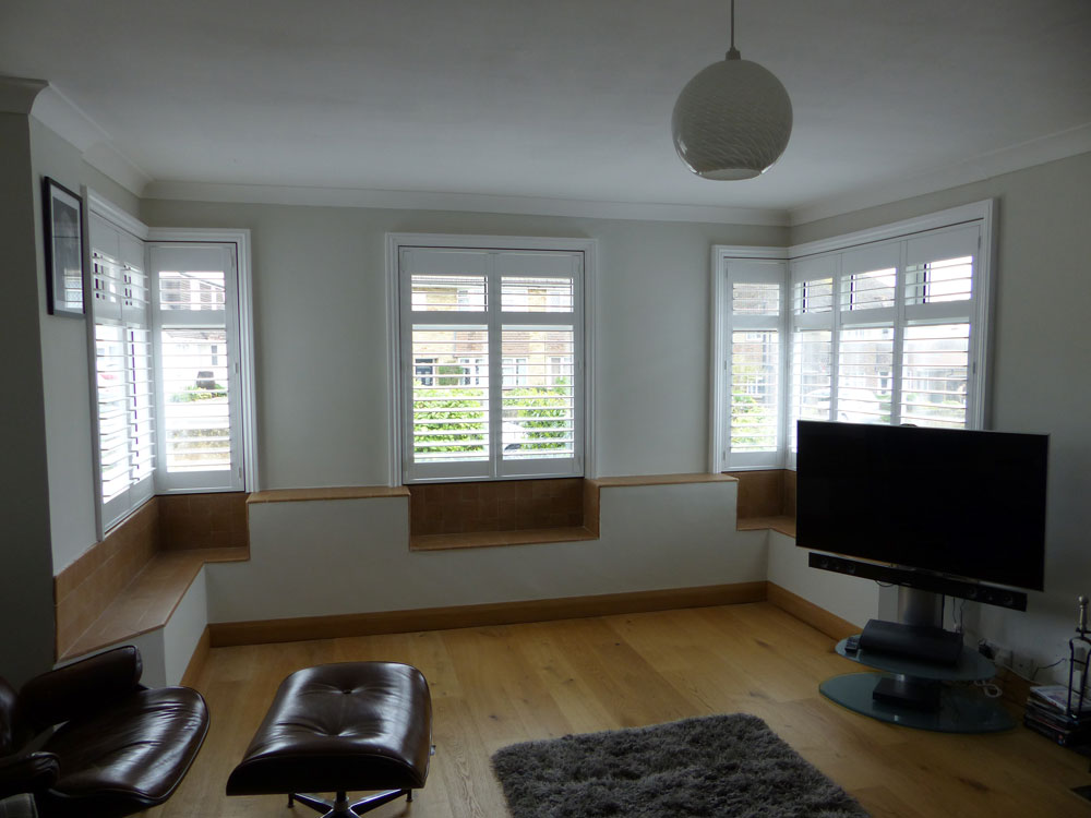 Shutters Fitted to Square Bay Window with Three Separate Sections